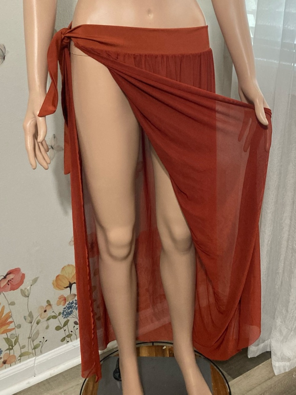 🟢 SZ 2XL SHEIN Rust Orange Tie-Waist Beach Sarong